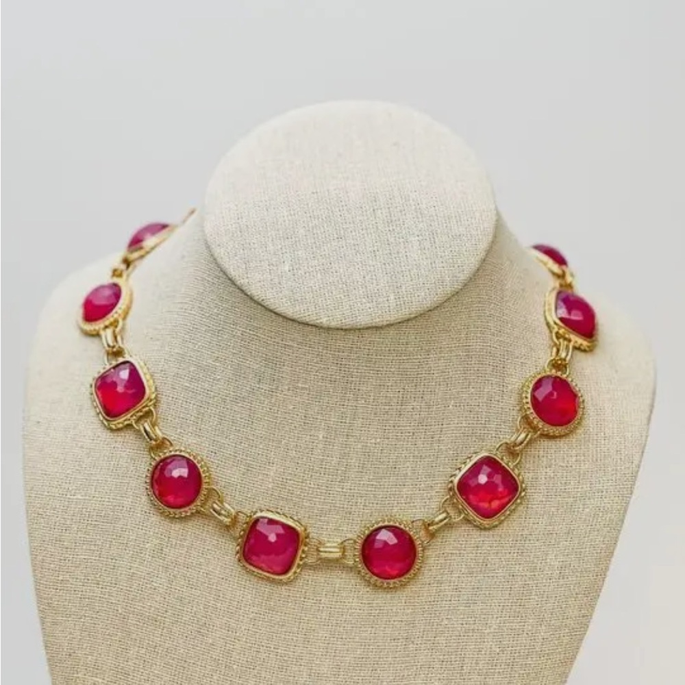 Golden Necklace Red Stone